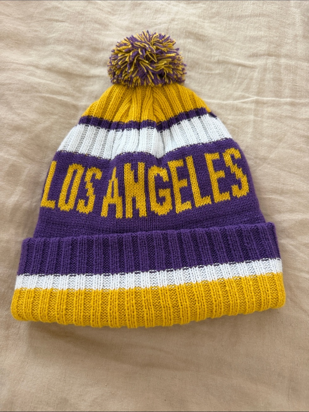 Los Angeles Pom Beanie Hat in Purple & Gold - Kids